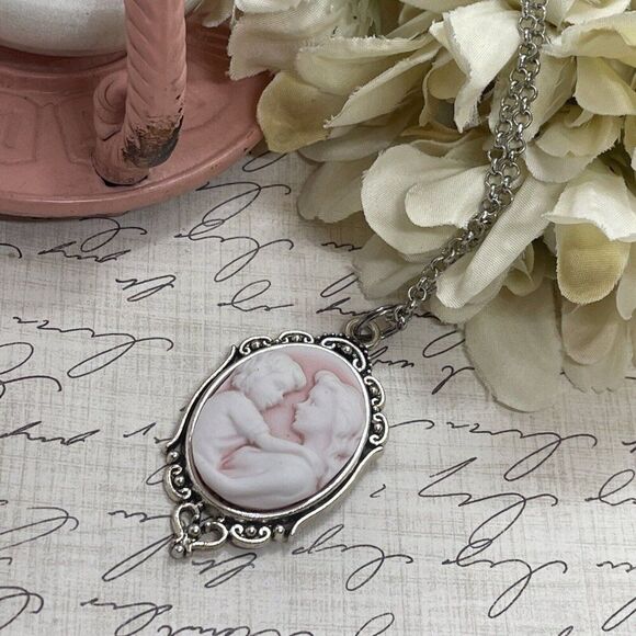 Silver Pink New MOM Heart Wedding Party Jewelry White Mothers Day necklace Cameo - Picture 5 of 9
